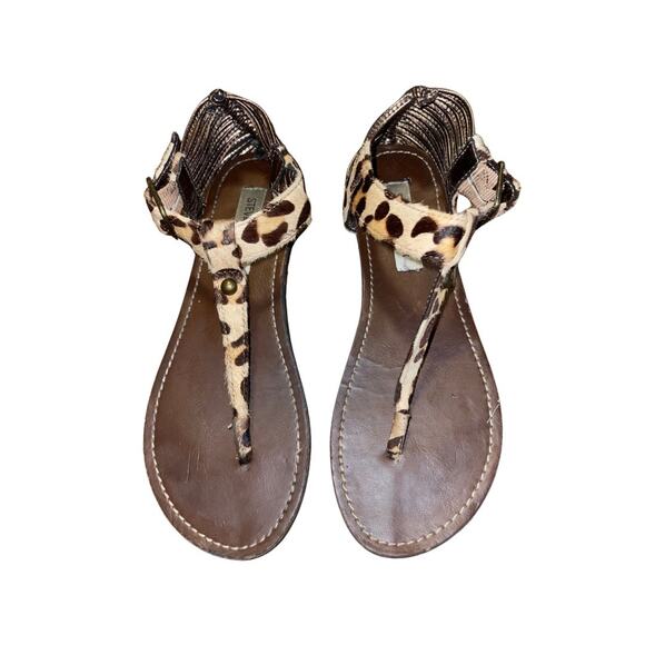 Steve Madden Cheetah Print T-Strap Thong Sandals Size 6.5 Vacation Resort - Picture 2 of 6